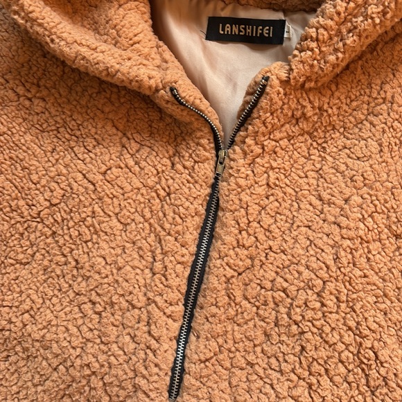 Lanshifei Oversized Fuzzy Sherpa Hooded Teddy Quarter Zip - Picture 8 of 11